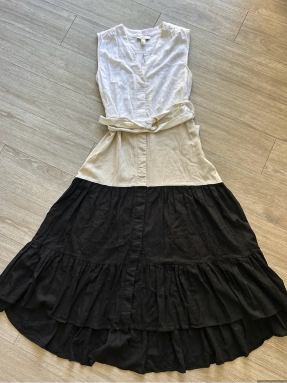 Halston Heritage Colorblock Midi Skirt Dress with belt - Picture 3 of 5